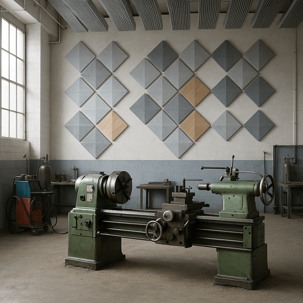 Paneles y bafles en un taller de soldadura